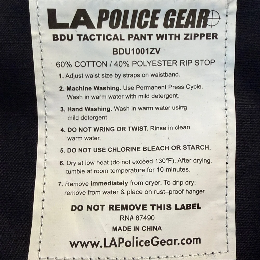 LA Police‎ Gear BDU Tactical Pants With Zipper Black Mens Sz Large Reg 39/32.5